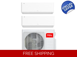 TCL 2 Zone Mini Split AC with Hyper Heat Pump - 18k btu, 27k btu